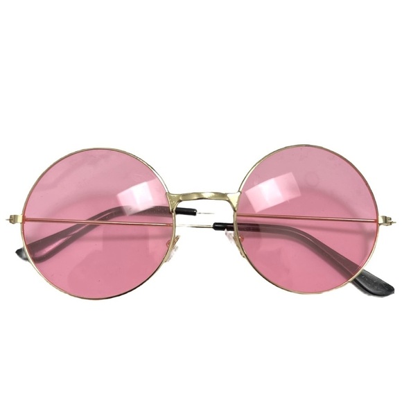 Round Hippie Pink Lens Sunglasses Glasses Gold Frame - Picture 5 of 8